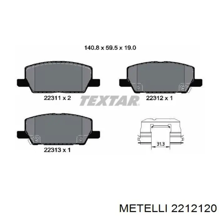 Передние тормозные колодки 2212120 Metelli