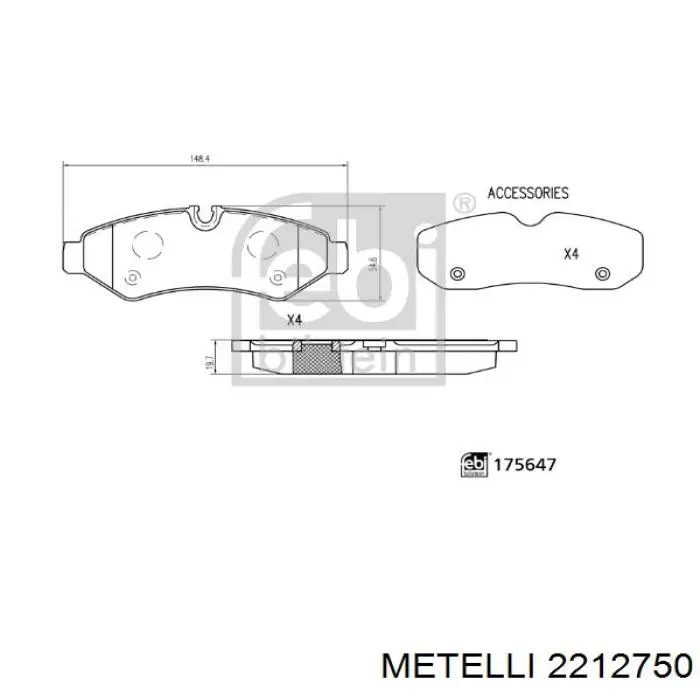 Задние тормозные колодки 2212750 Metelli