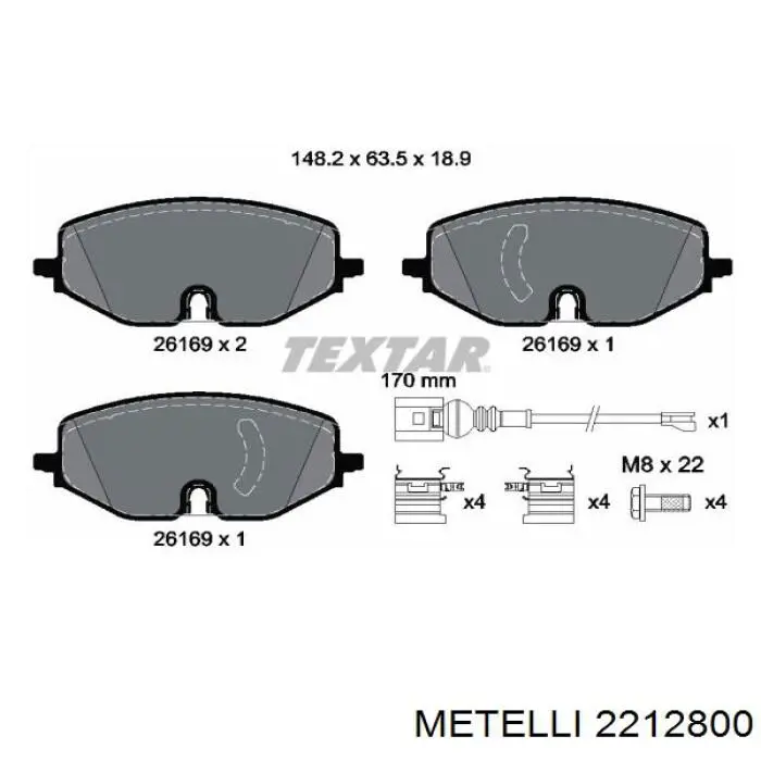 2212800 Metelli колодки тормозные передние дисковые