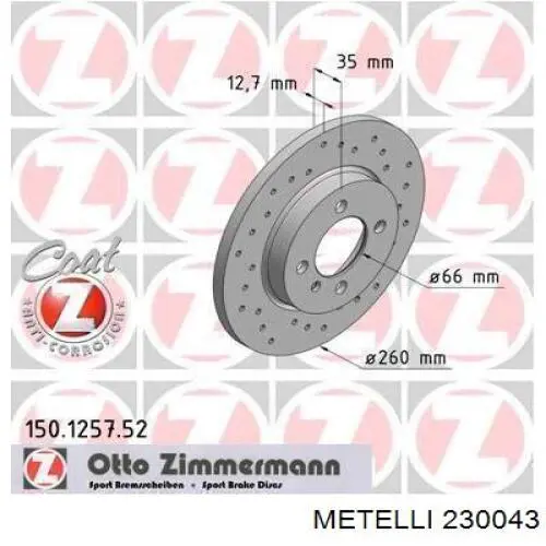 Передние тормозные диски 230043 Metelli