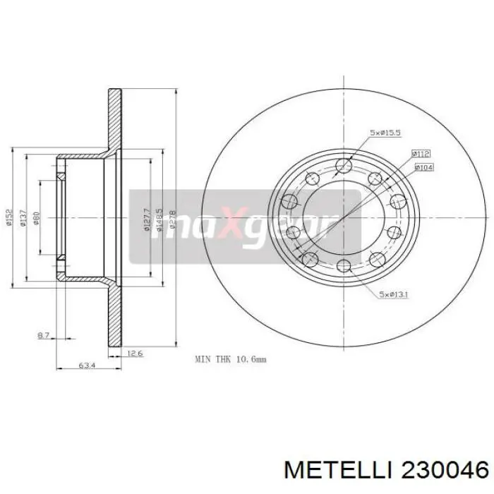 Передние тормозные диски 230046 Metelli