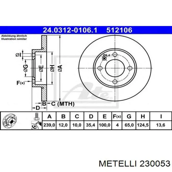 230053 Metelli Диск тормозной передний