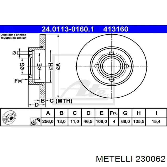 Передние тормозные диски 230062 Metelli