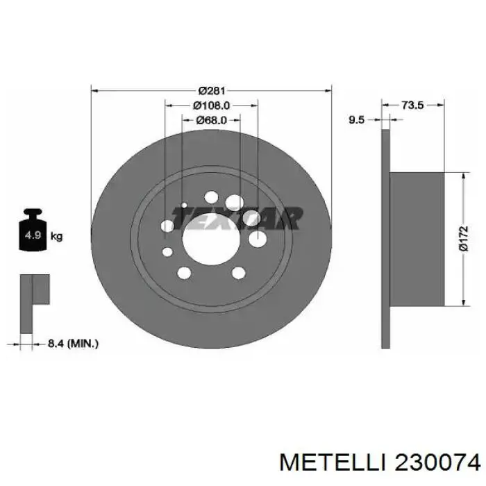 230074 Metelli Дисковый тормоз