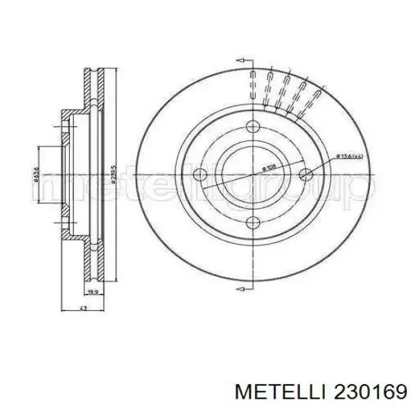 230169 Metelli диск тормозной передний