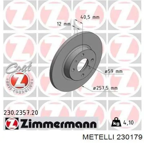 Передние тормозные диски 230179 Metelli