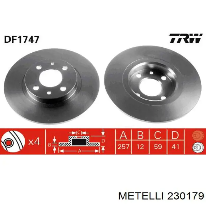 230179 Metelli Диск тормозной передний
