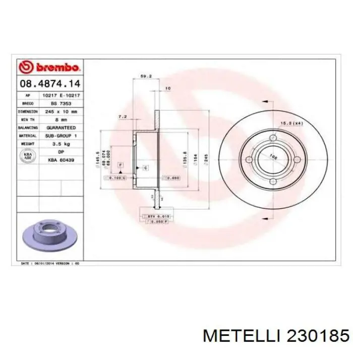23-0185 Metelli диск тормозной задний