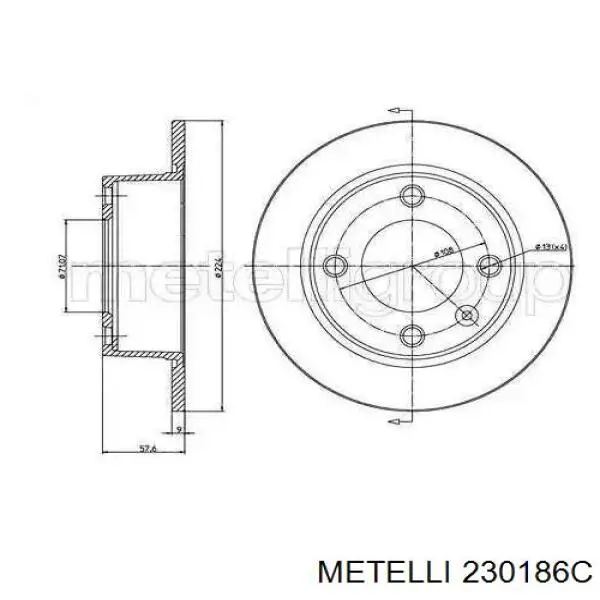 Передние тормозные диски 230186C Metelli