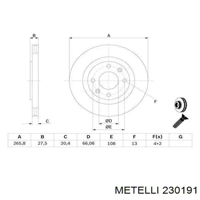 230191 Metelli Диск тормозной передний
