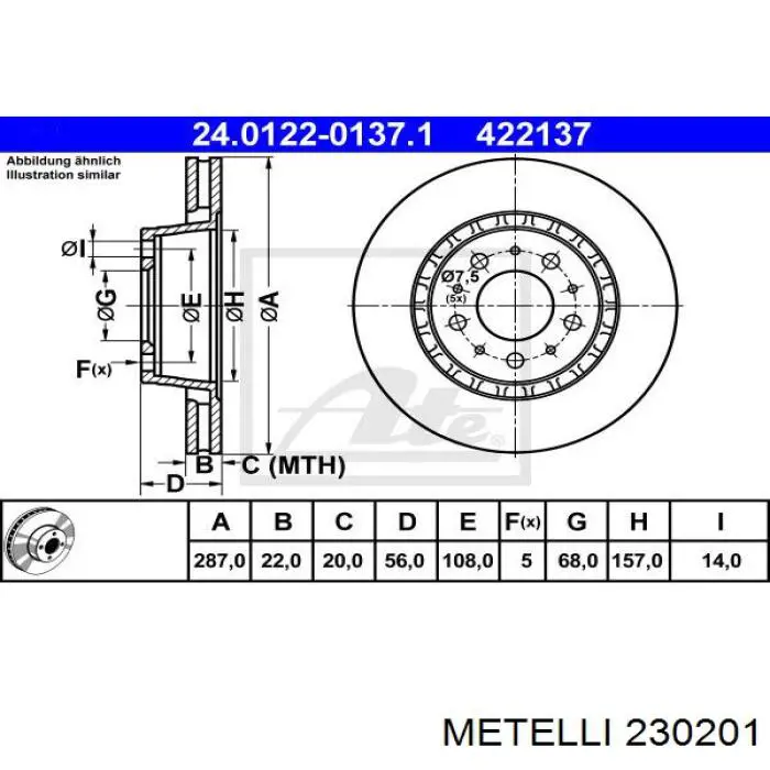 230201 Metelli диск тормозной передний