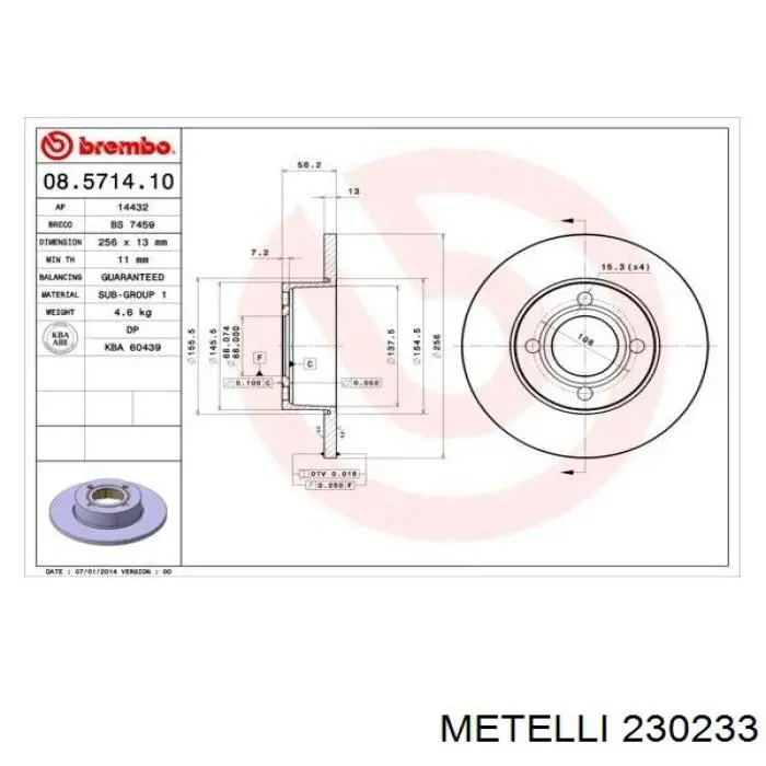 Тормоз дисковый передний Metelli 230233 цена, от 28.92 USD