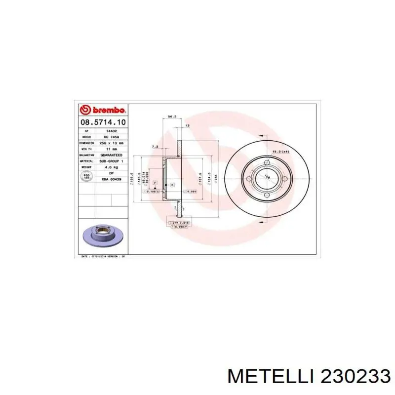 Передние тормозные диски 230233 Metelli