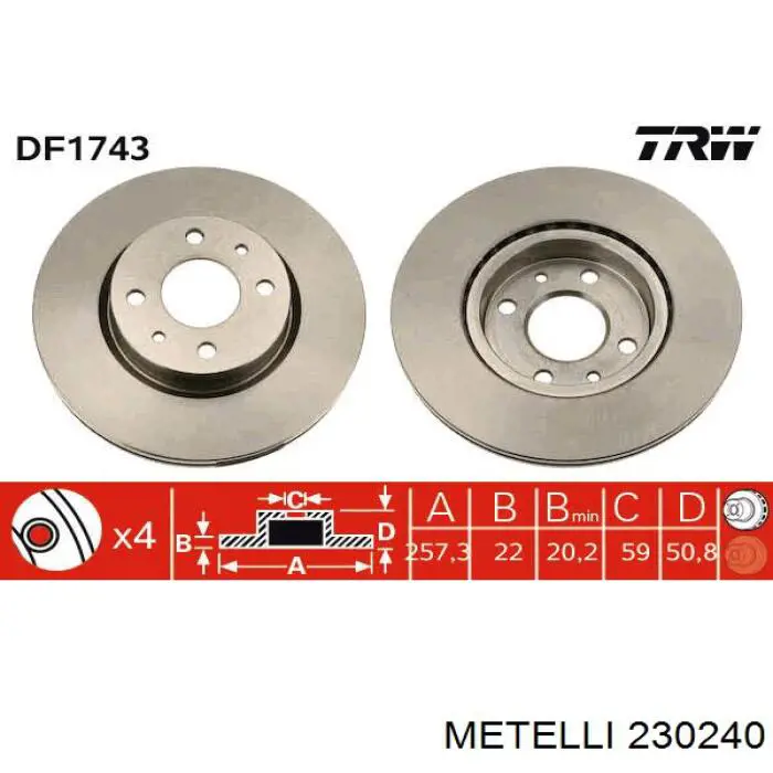 Передние тормозные диски 230240 Metelli