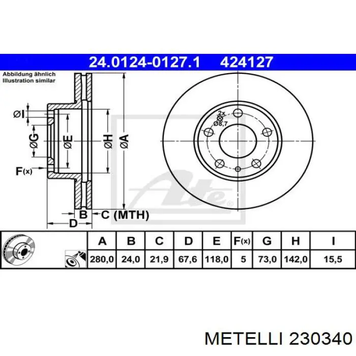Тормоз дисковый передний Metelli 230340 цена, от 39.25 USD