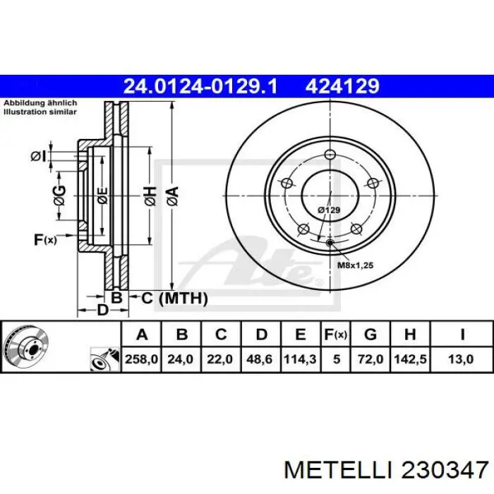 Передние тормозные диски 230347 Metelli