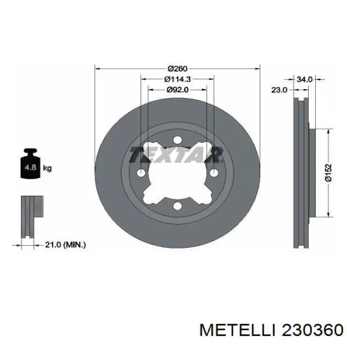 230360 Metelli Диск тормозной передний