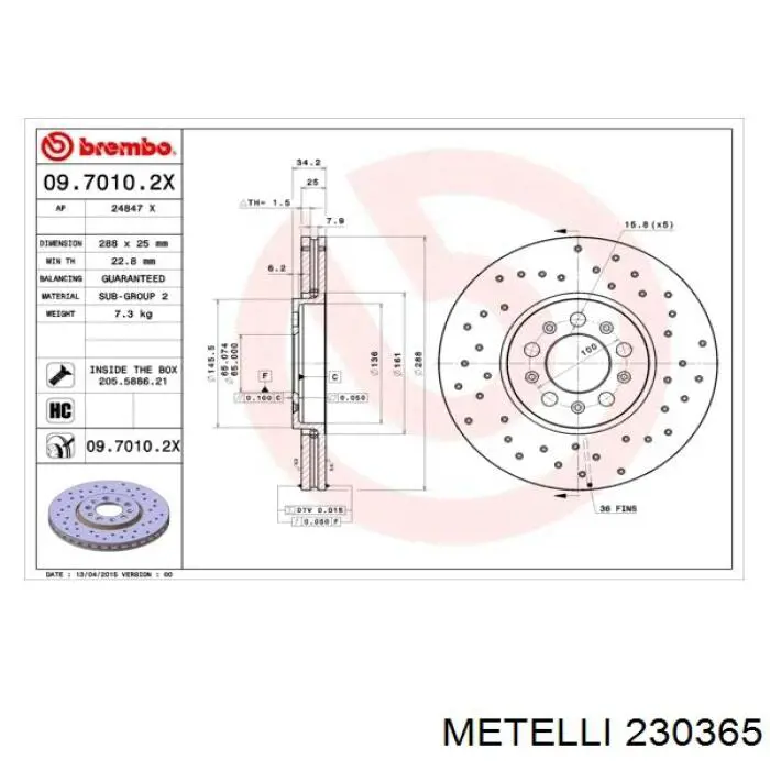 230365 Metelli диск тормозной передний
