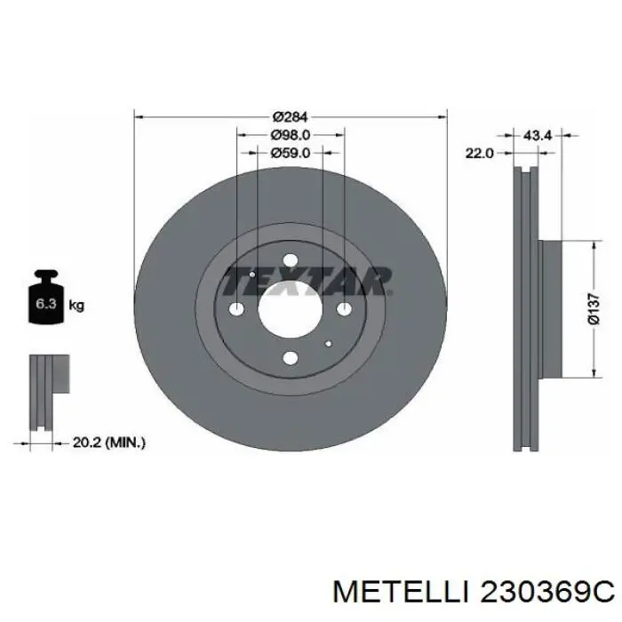 Передние тормозные диски 230369C Metelli
