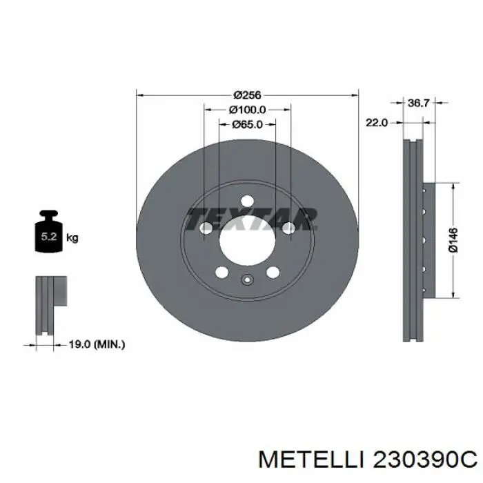 Тормоз дисковый передний Metelli 230390C цена, от 28.62 USD
