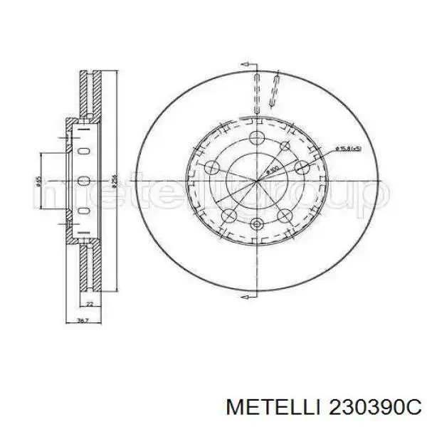 23-0390C Metelli диск тормозной передний