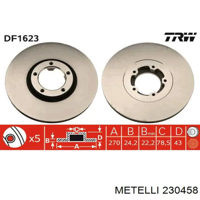 Передние тормозные диски 230458 Metelli