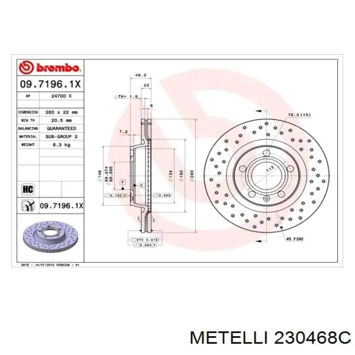 Купить 230468C Metelli Ротор тормозной