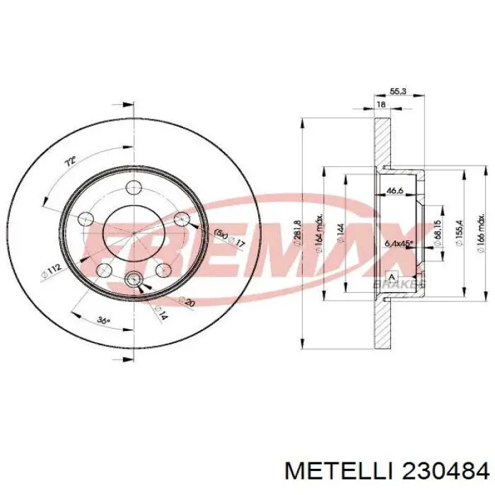 Диск гальмівний передній 230484 Metelli