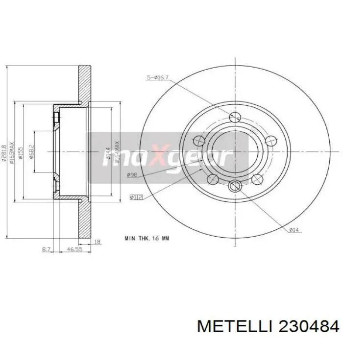 Диск гальмівний передній 230484 Metelli