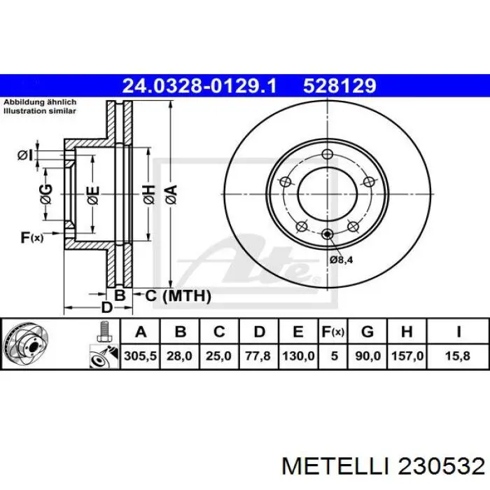 230532 Metelli диск тормозной передний