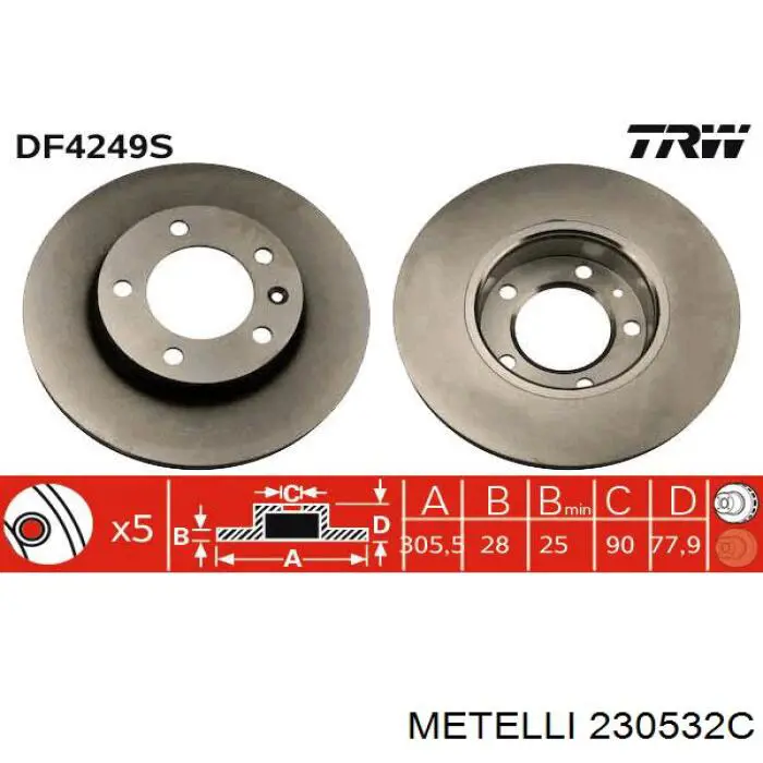 Передние тормозные диски 230532C Metelli