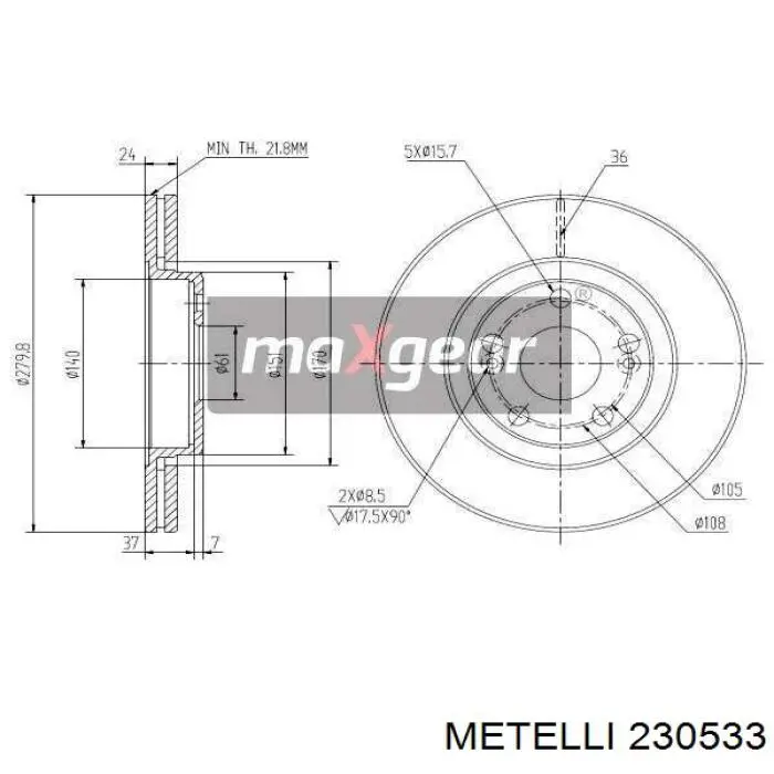 Передние тормозные диски 230533 Metelli