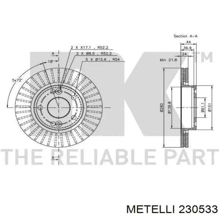 230533 Metelli Диск тормозной передний