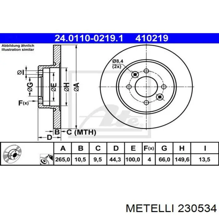 Тормозные диски 230534 Metelli