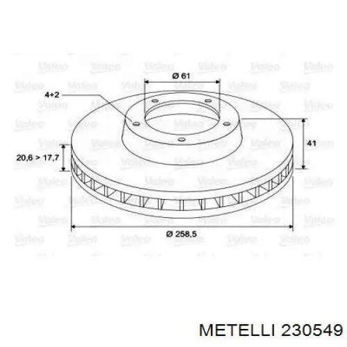Передние тормозные диски 230549 Metelli