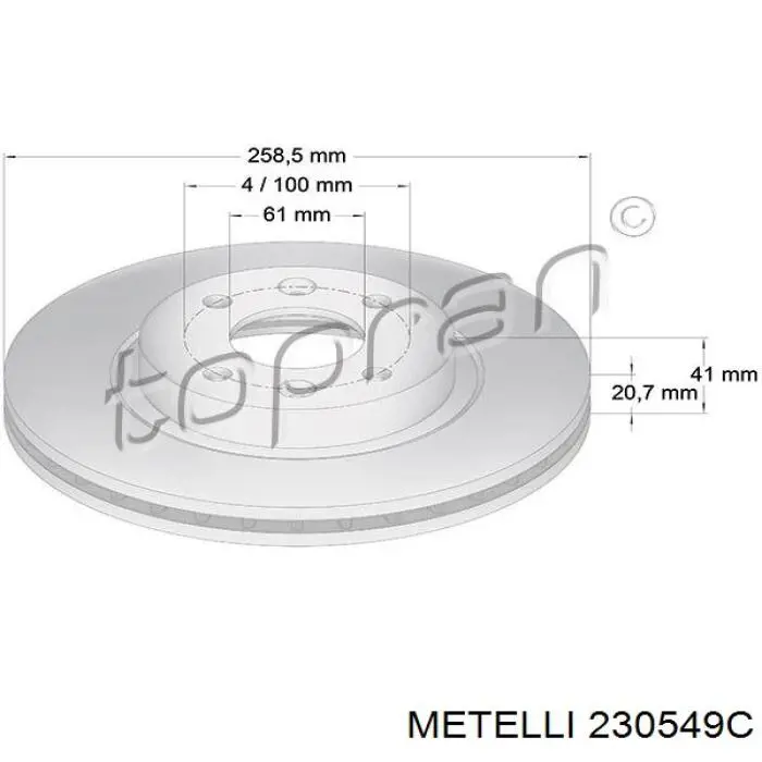 230549C Metelli Диск тормозной передний