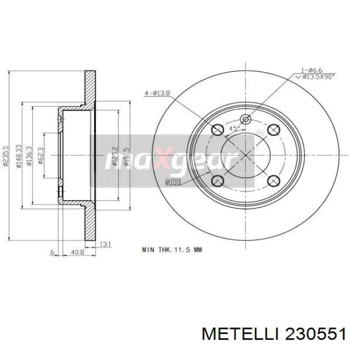 230551 Metelli Диск тормозной передний