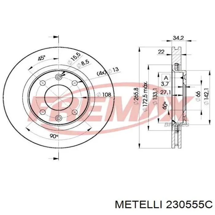 Купить 230555C Metelli Ротор тормозной