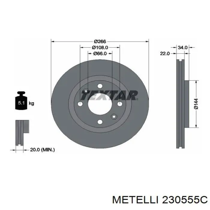 230555C Metelli Диск тормозной передний