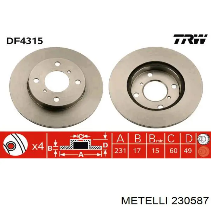 Тормоз дисковый передний Metelli 230587 цена, от 23.91 USD