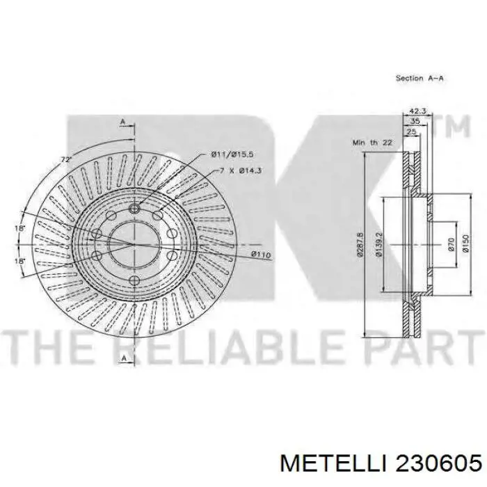 Передний тормозной диск Metelli 230605