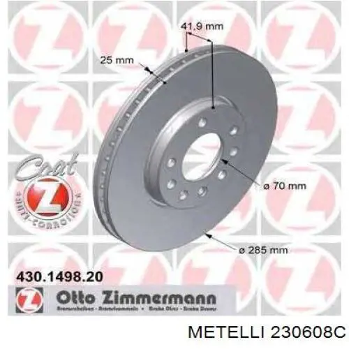 Тормоз дисковый передний Metelli 230608C цена, от 39.04 USD