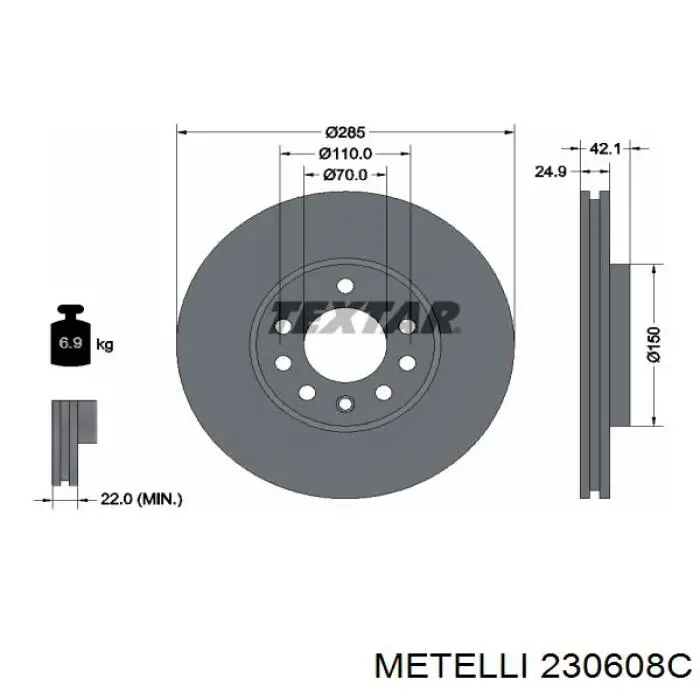 Тормоз дисковый передний Metelli 230608C цена, от 39.04 USD