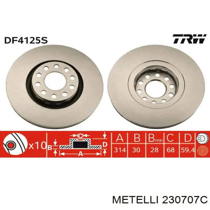 23-0707C Metelli диск тормозной передний