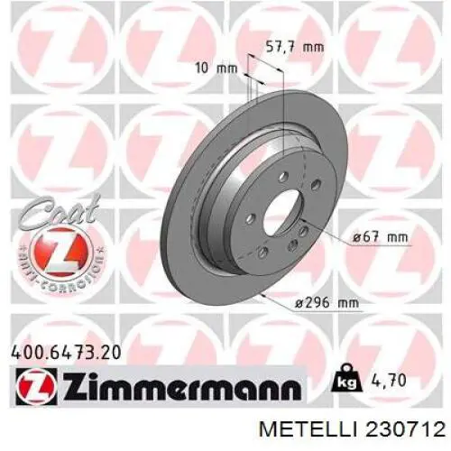 Тормозные диски 230712 Metelli