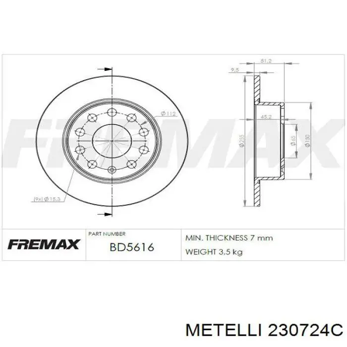 Задний тормозной диск Metelli 230724C цена, от 21.17 USD