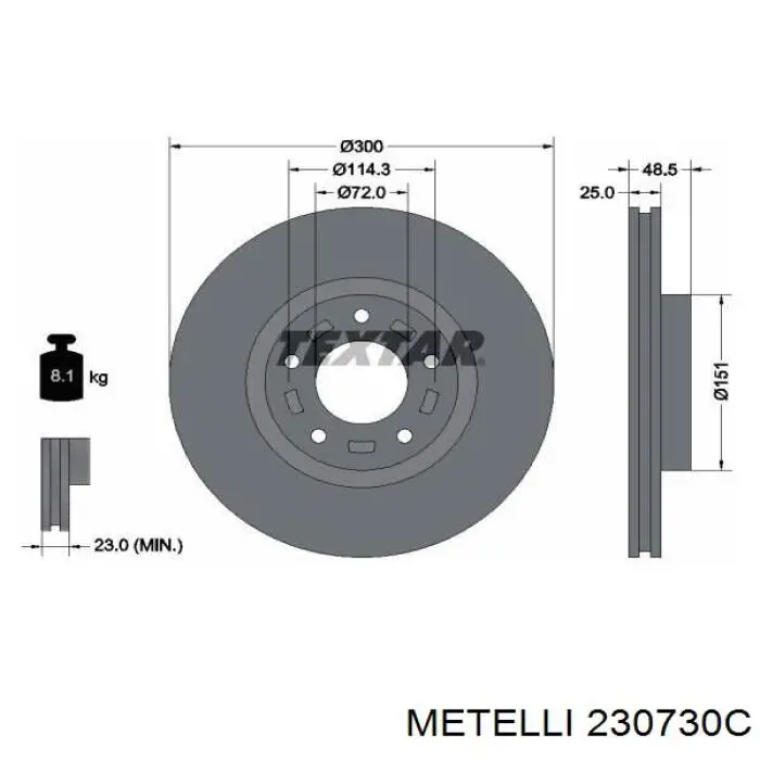 Диск гальмівний передній 230730C Metelli