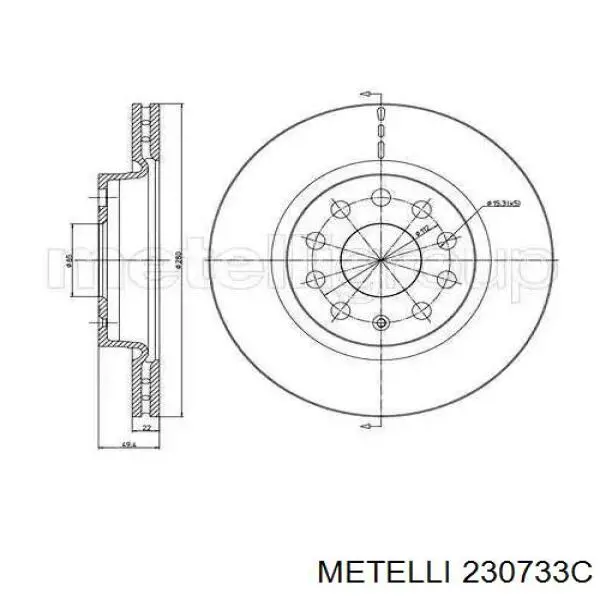 23-0733C Metelli диск тормозной передний