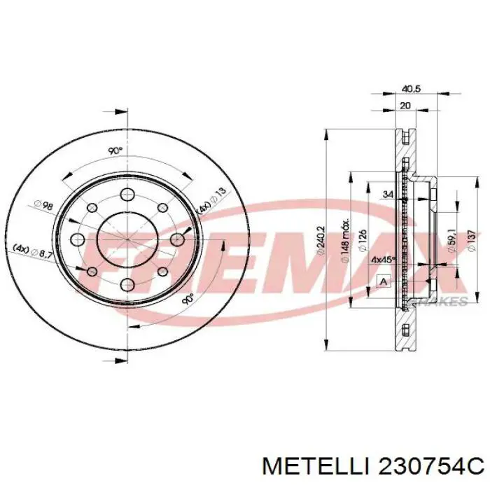 Тормоз дисковый передний Metelli 230754C цена, от 27.37 USD