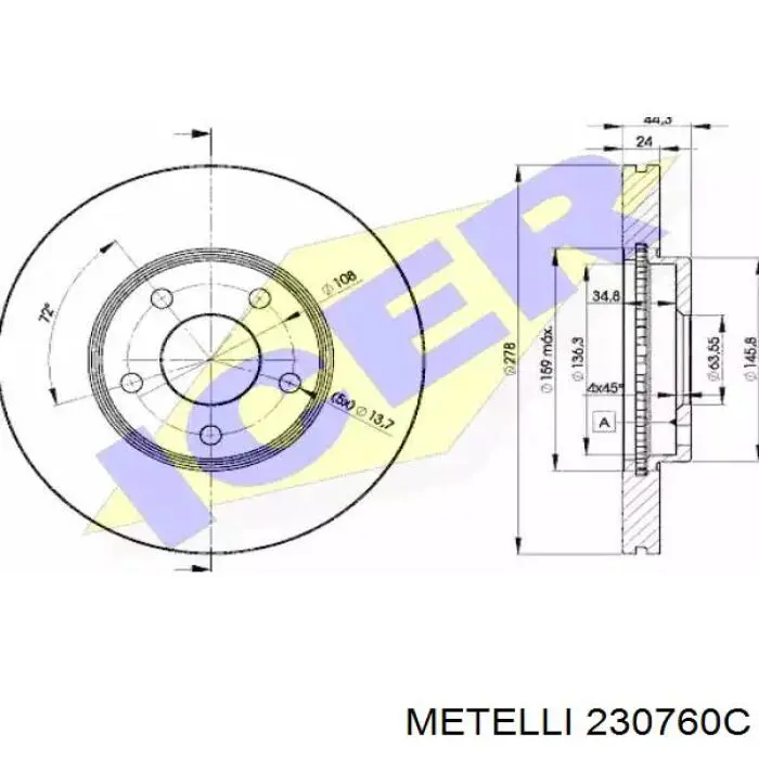 Тормоз дисковый передний Metelli 230760C цена, от 37.42 USD